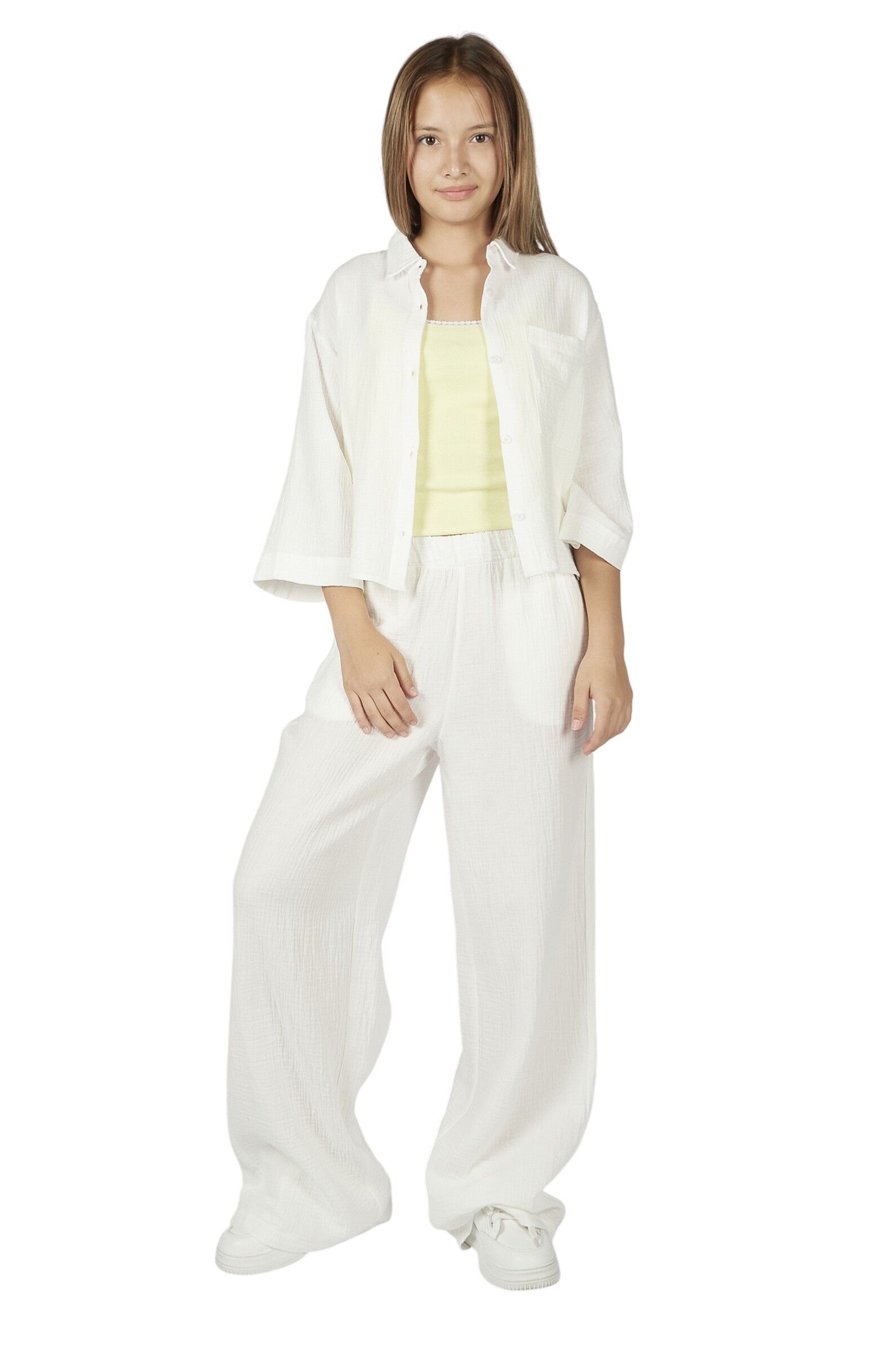 Брюки дев. АРТ.G-TR26095,бел,хл