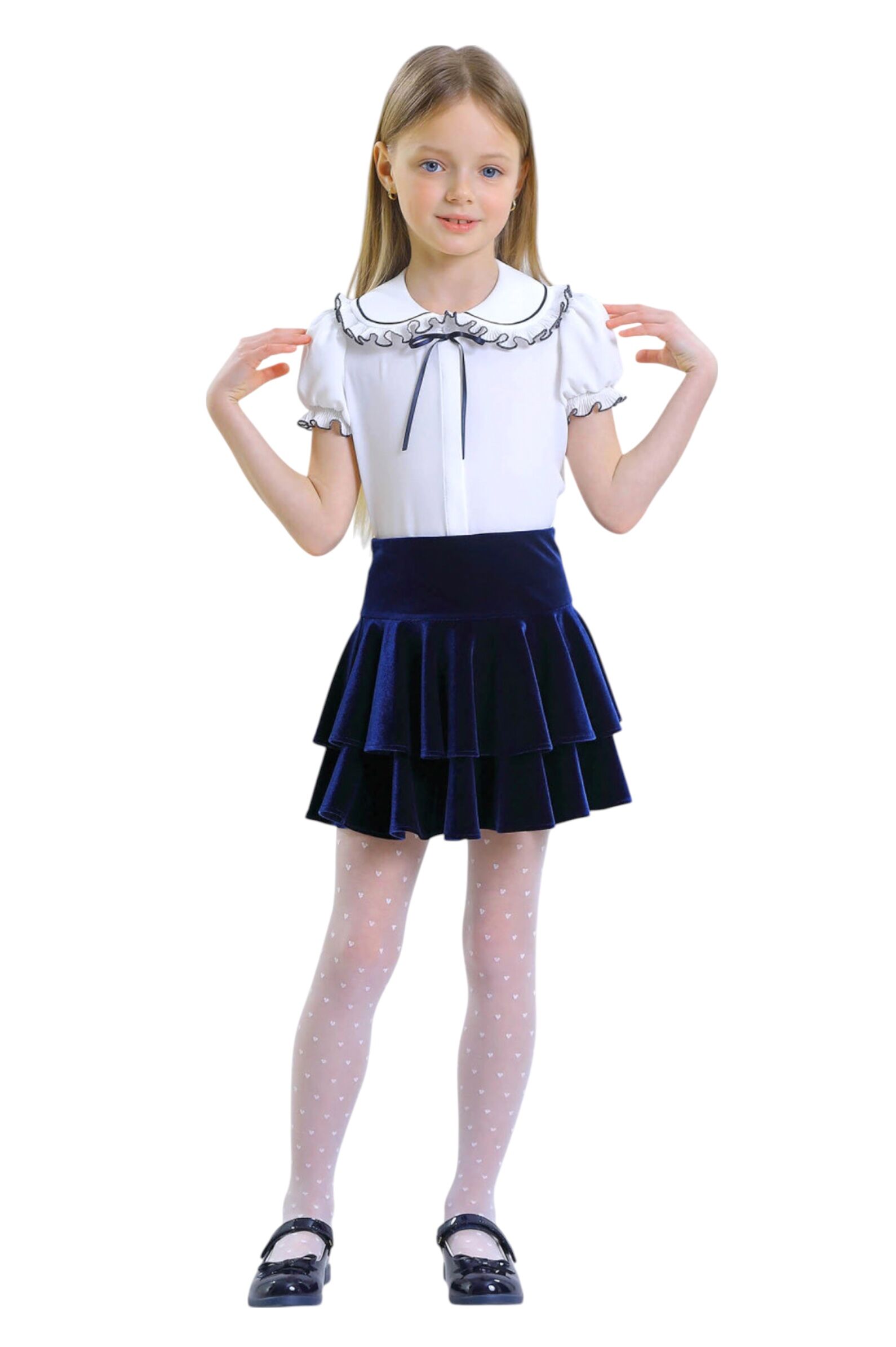 Юбка дев. АРТ.2909-525-ТСБ,син,пэ-эл/вис-пэ-эл